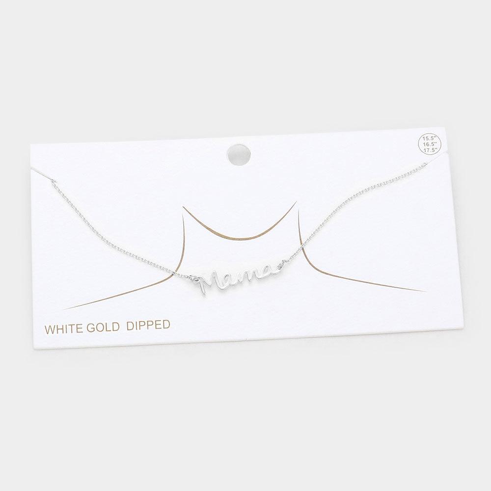 Gold MAMA White Gold Dipped Metal Message Pendant Necklace