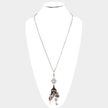 Load image into Gallery viewer, Silver &quot;Believe&quot; Cross Key Lock Pearl Pendants Long Necklace
