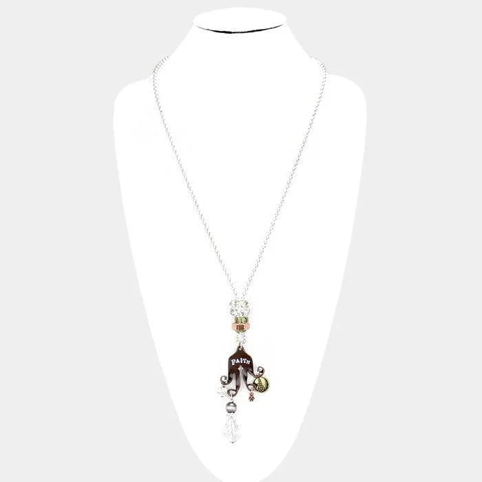 Gold "Faith" Shamballa Ball Pendants Long Necklace - Jewelry Store by Erik Rayo
