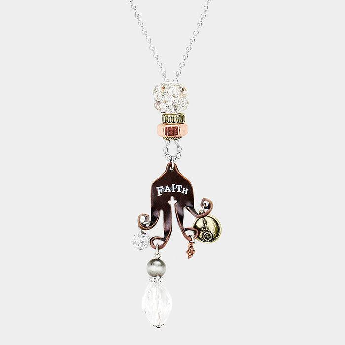 Gold "Faith" Shamballa Ball Pendants Long Necklace - Jewelry Store by Erik Rayo