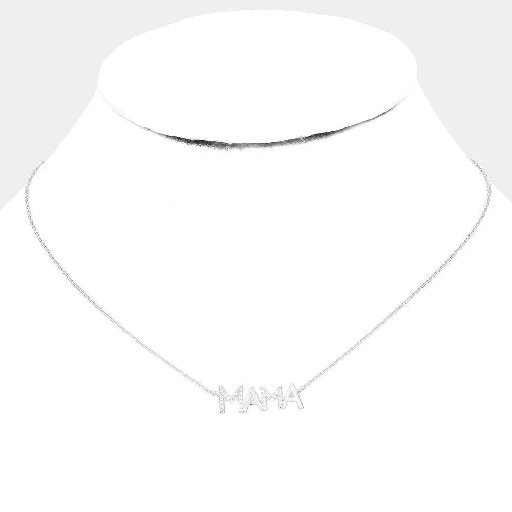 Gold White Gold Dipped CZ Mama Metal Message Pendant Necklace - Jewelry Store by Erik Rayo