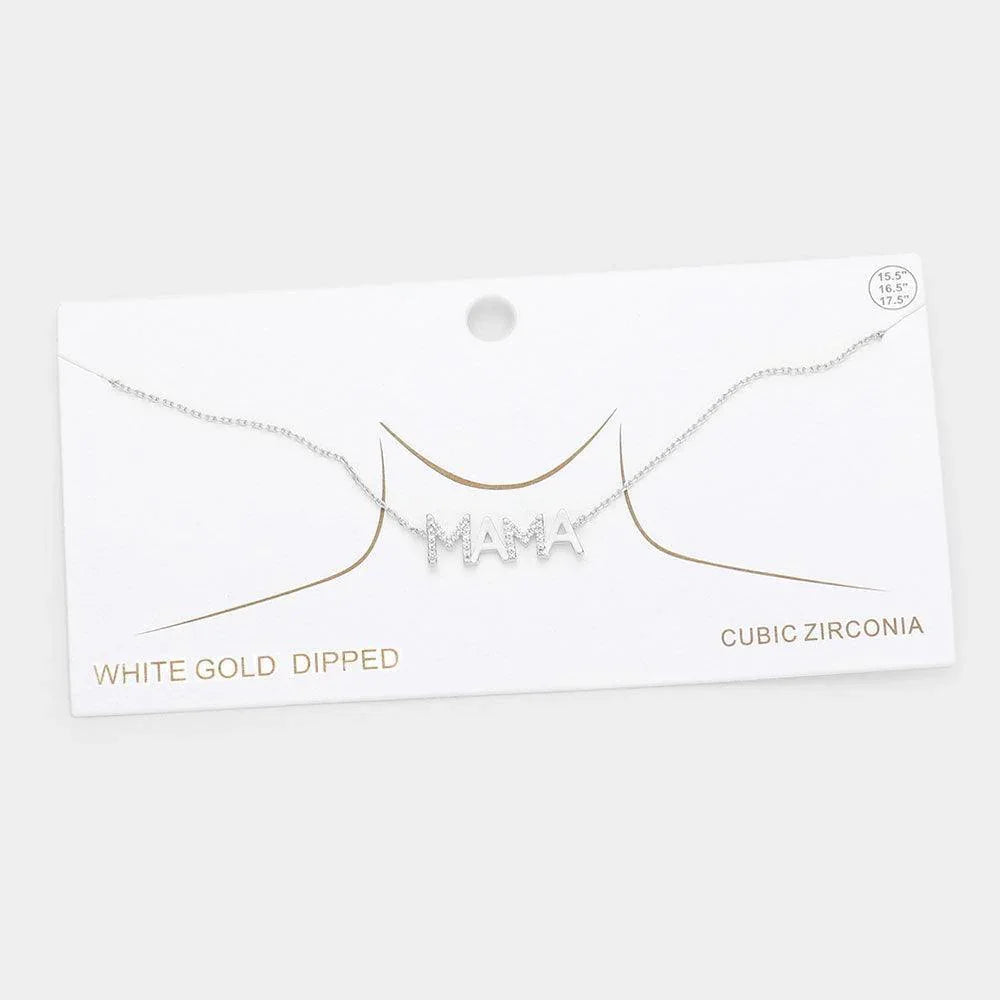 Gold White Gold Dipped CZ Mama Metal Message Pendant Necklace - Jewelry Store by Erik Rayo