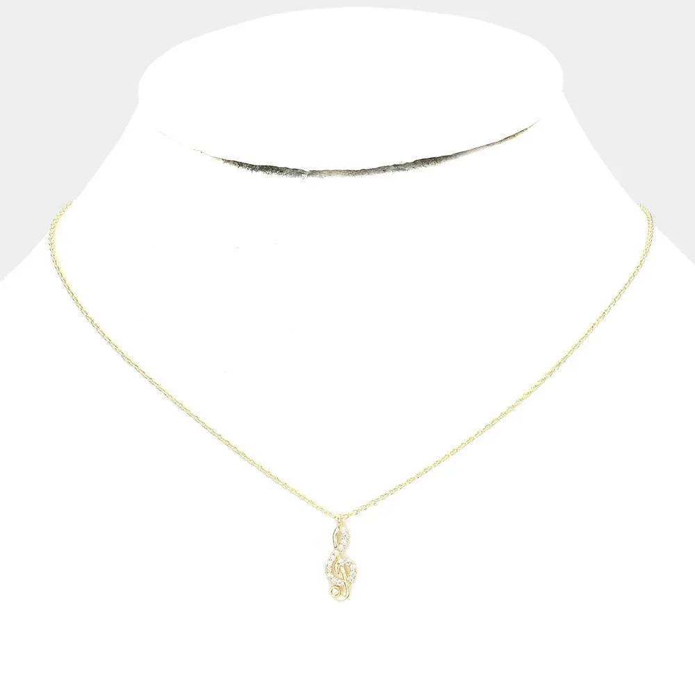 Gold Gold Dipped CZ Treble Clef Pendant Necklace - Jewelry Store by Erik Rayo