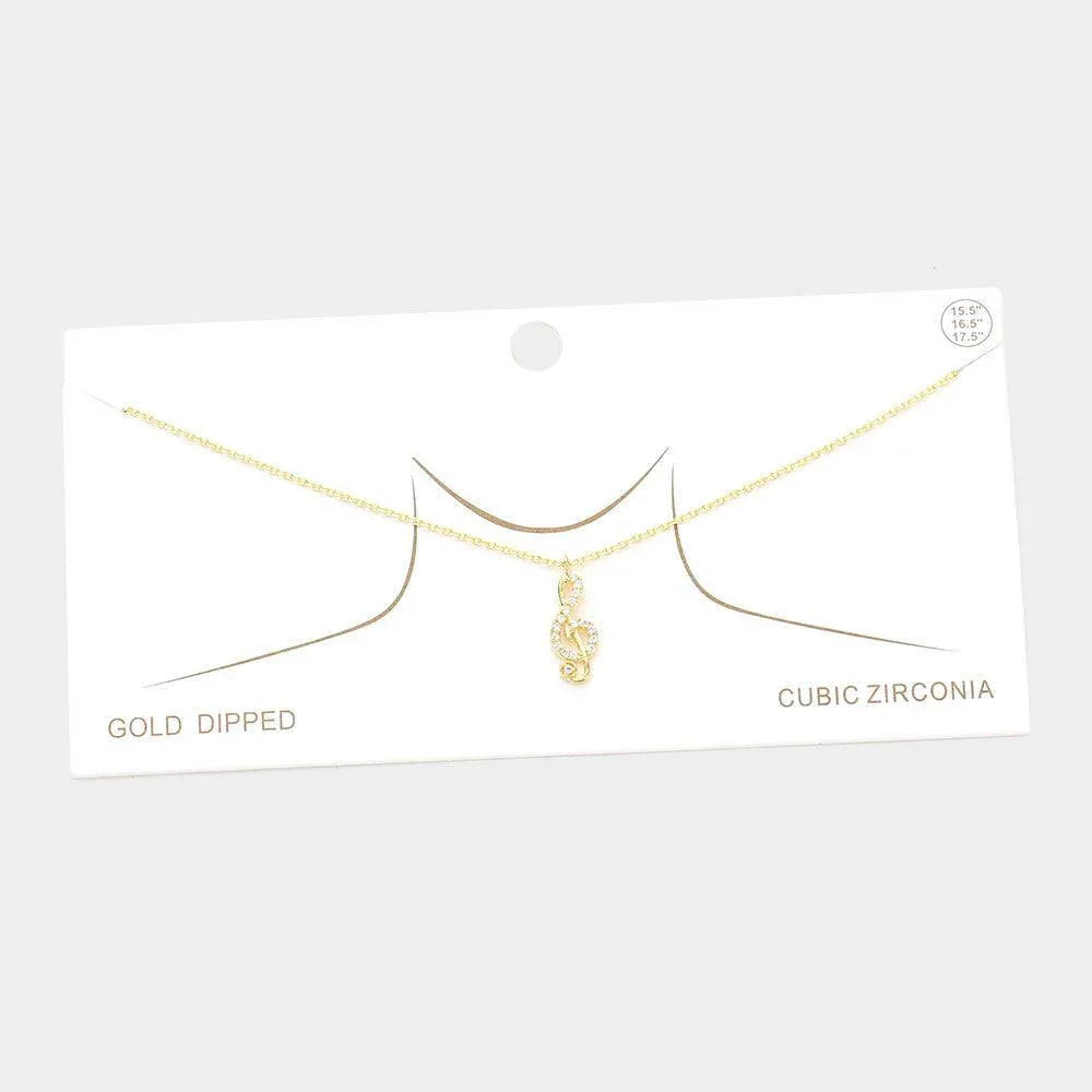 Gold Gold Dipped CZ Treble Clef Pendant Necklace - Jewelry Store by Erik Rayo