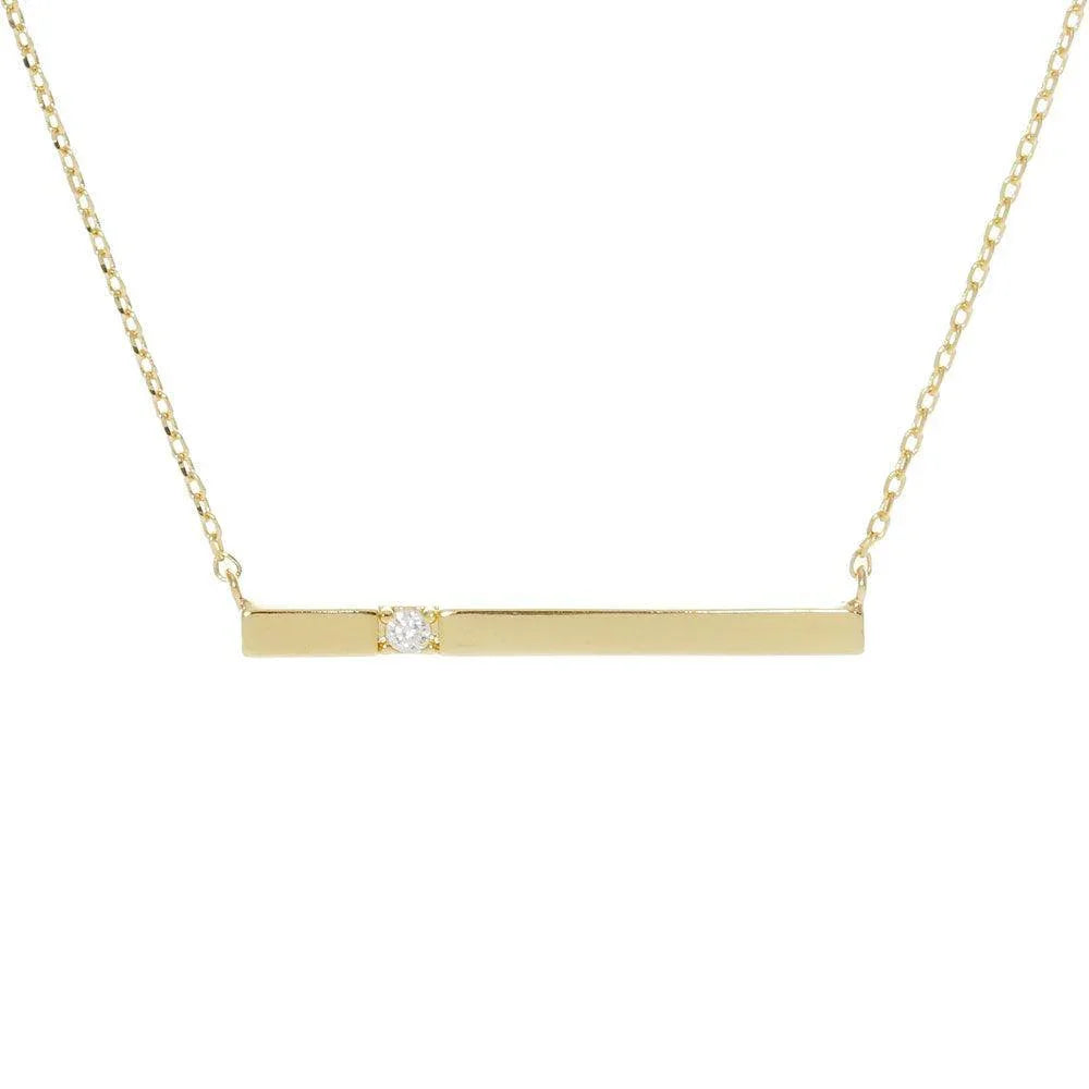 Gold CZ Embellished Gold Dipped Metal Bar Pendant Necklace - Jewelry Store by Erik Rayo