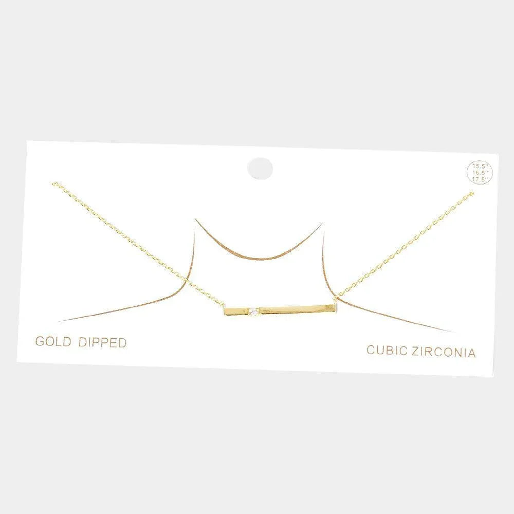 Gold CZ Embellished Gold Dipped Metal Bar Pendant Necklace - Jewelry Store by Erik Rayo