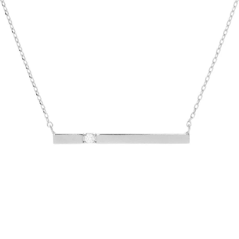Gold CZ Embellished White Gold Dipped Metal Bar Pendant Necklace - Jewelry Store by Erik Rayo