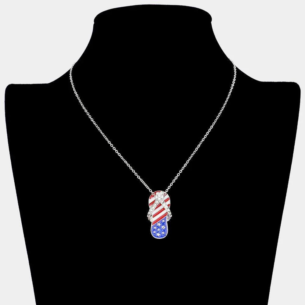 American USA Flag Flip Flop Pendant Necklace - Jewelry Store by Erik Rayo