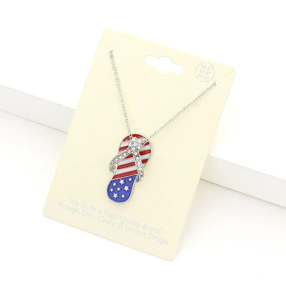 American USA Flag Flip Flop Pendant Necklace - Jewelry Store by Erik Rayo