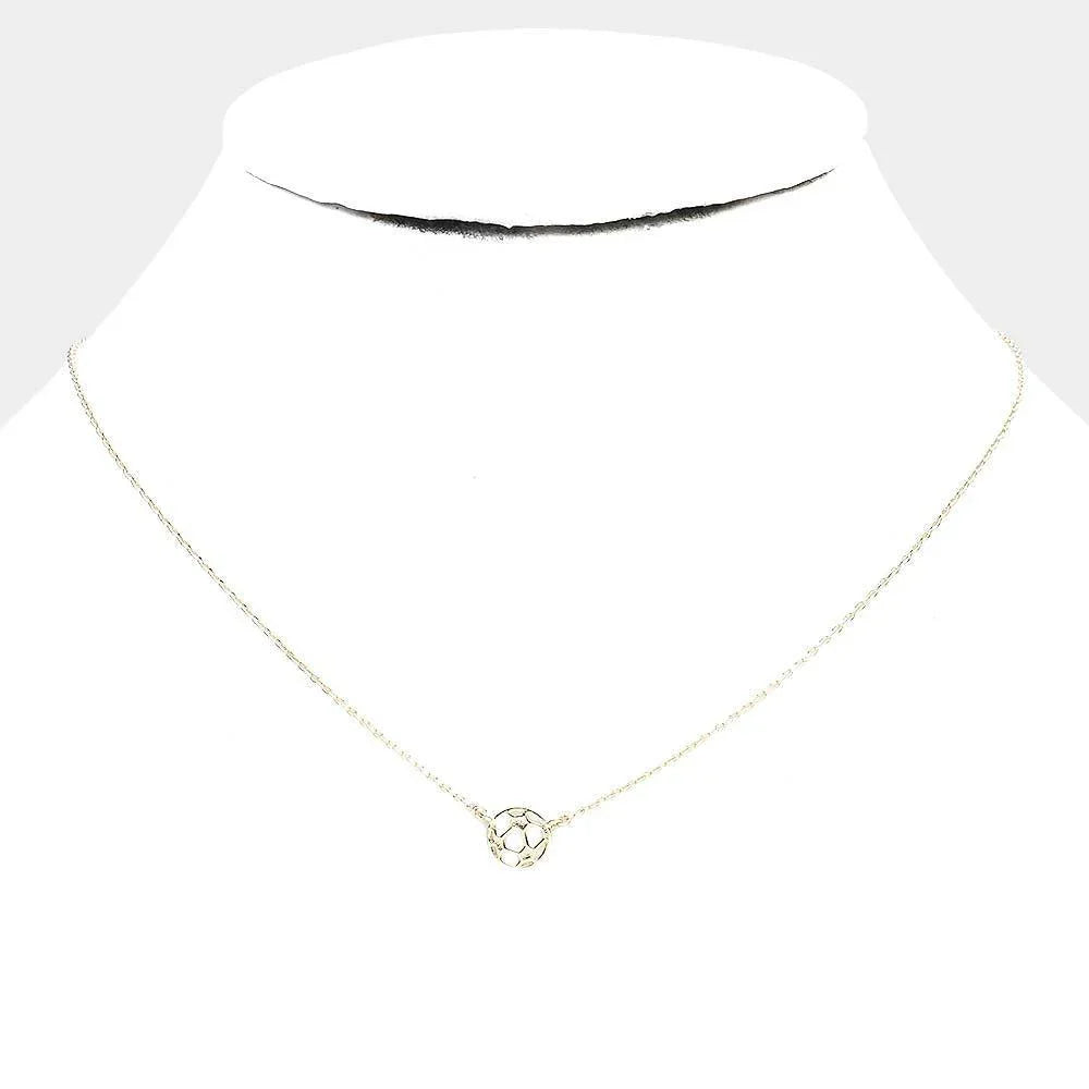 Gold Brass Metal Cut Out Soccer Ball Pendant Necklace - Jewelry Store by Erik Rayo