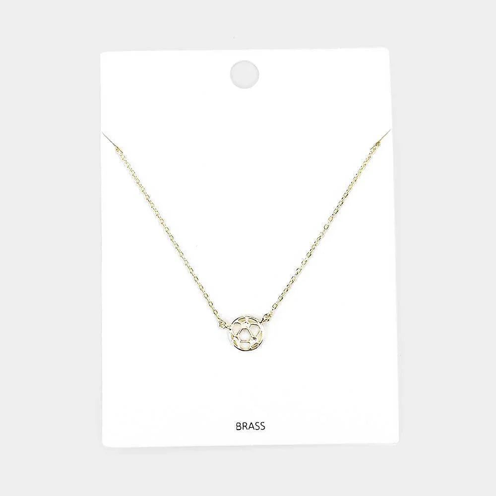 Gold Brass Metal Cut Out Soccer Ball Pendant Necklace - Jewelry Store by Erik Rayo