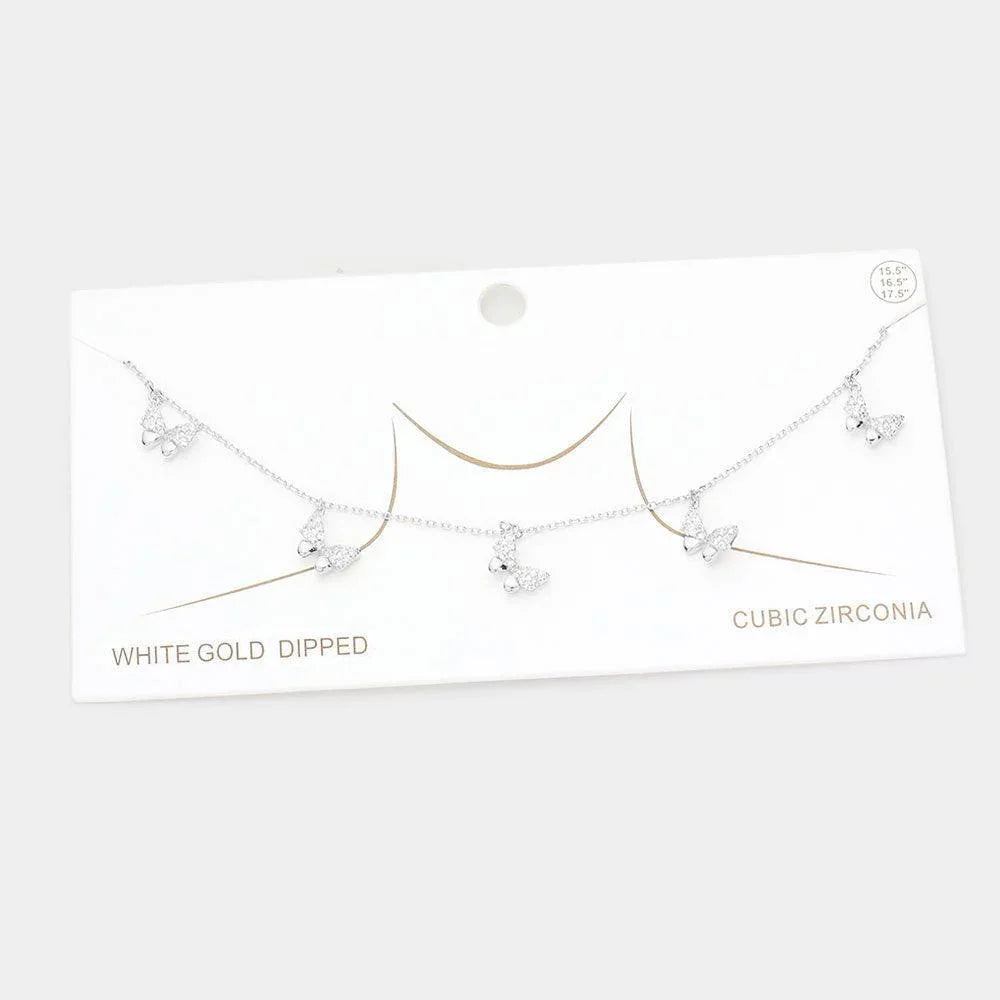 Gold White Gold Dipped CZ Embellished Butterfly Pendant Necklace - Jewelry Store by Erik Rayo