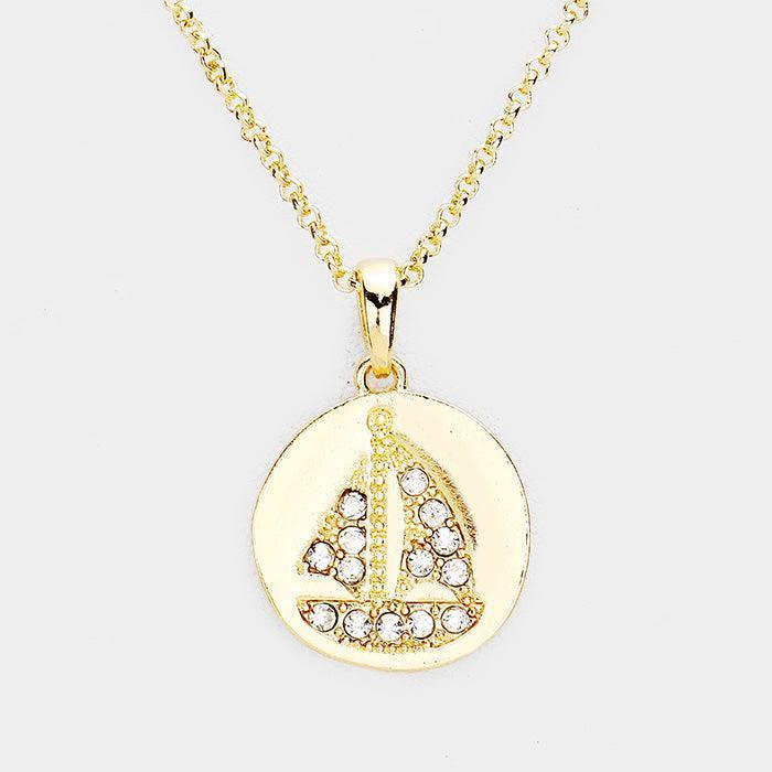 Gold Pave Stone Sailing Ship Pendant Necklace - Jewelry Store by Erik Rayo