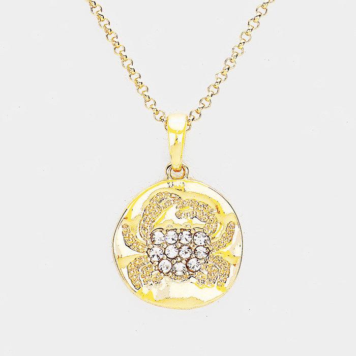 Gold Pave Stone Crab Pendant Necklace