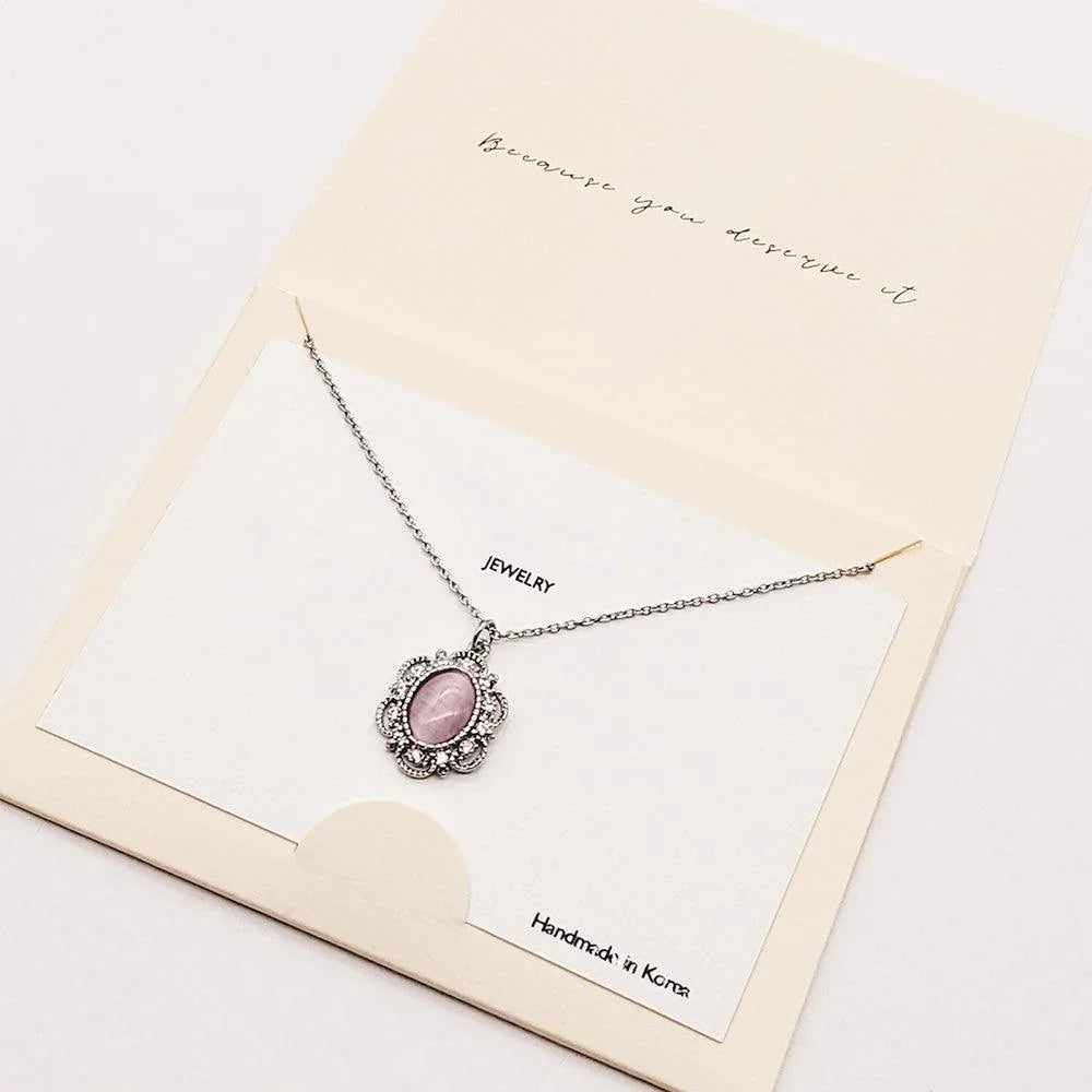Peach CZ Embellished Oval Pendant Necklace - Jewelry Store by Erik Rayo