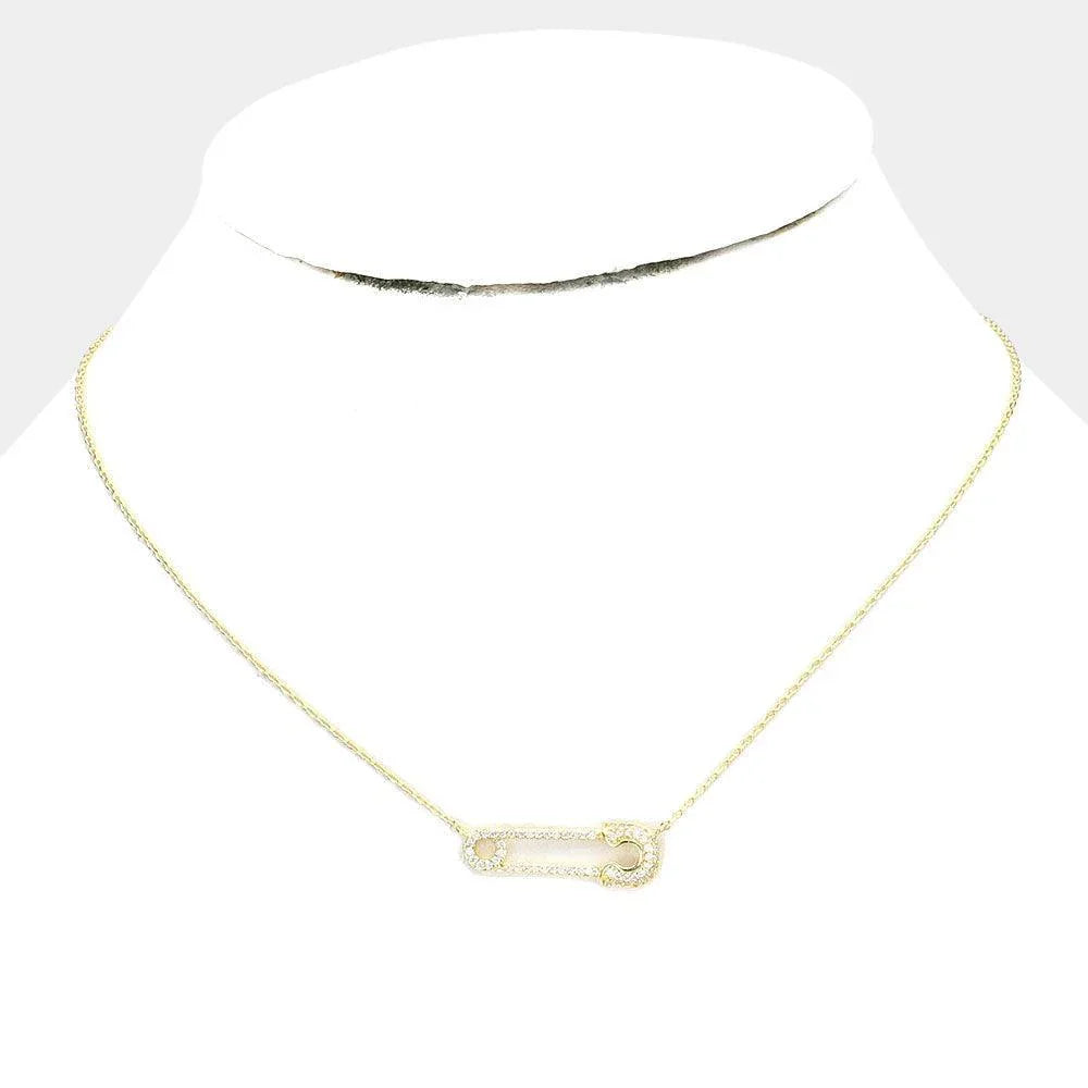 Gold Gold Dipped CZ Safety Pin Pendant Necklace - Jewelry Store by Erik Rayo