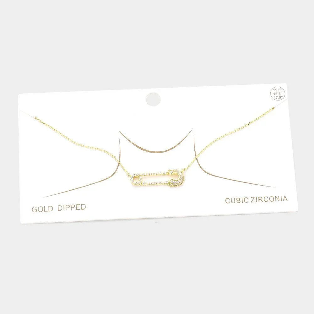 Gold Gold Dipped CZ Safety Pin Pendant Necklace - Jewelry Store by Erik Rayo