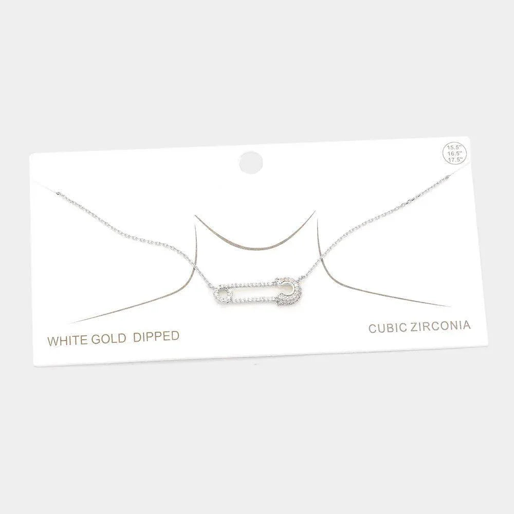 Gold White Gold Dipped CZ Safety Pin Pendant Necklace - Jewelry Store by Erik Rayo