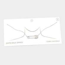 Load image into Gallery viewer, Gold White Gold Dipped CZ Safety Pin Pendant Necklace
