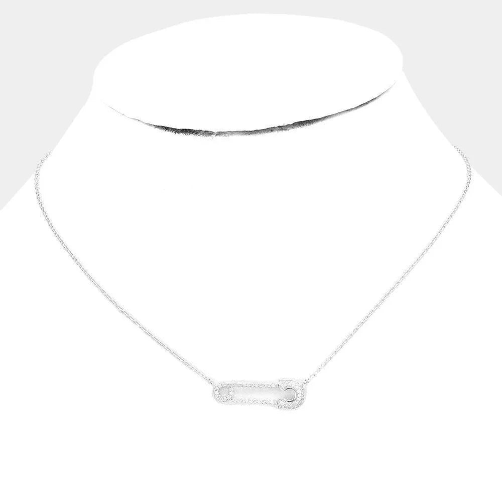 Gold White Gold Dipped CZ Safety Pin Pendant Necklace - Jewelry Store by Erik Rayo