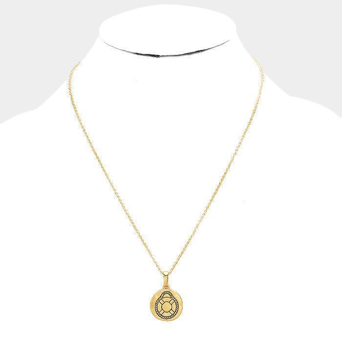 Gold Engraved Life Preserver Metal Disc Pendant Necklace - Jewelry Store by Erik Rayo
