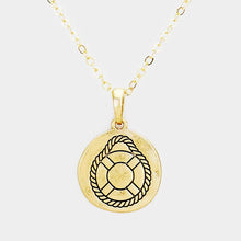 Load image into Gallery viewer, Gold Engraved Life Preserver Metal Disc Pendant Necklace
