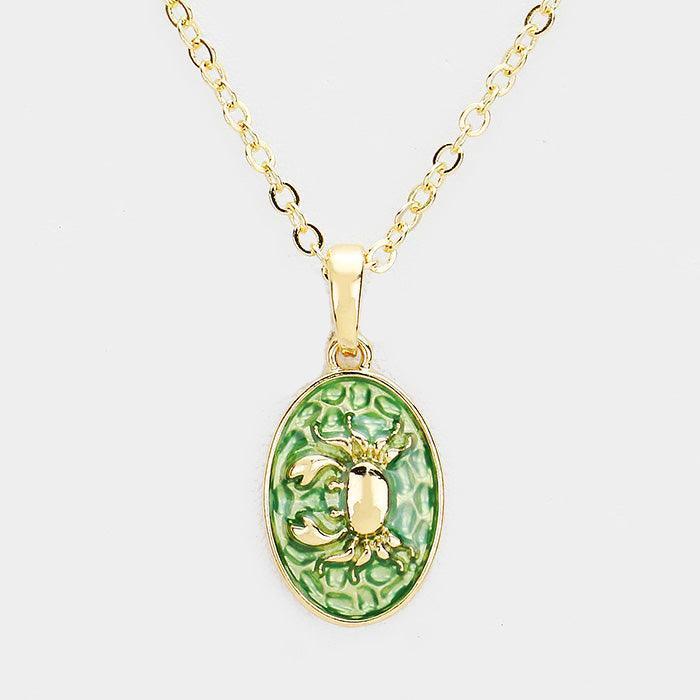 Green Crab Colored Metal Pendant Necklace - Jewelry Store by Erik Rayo