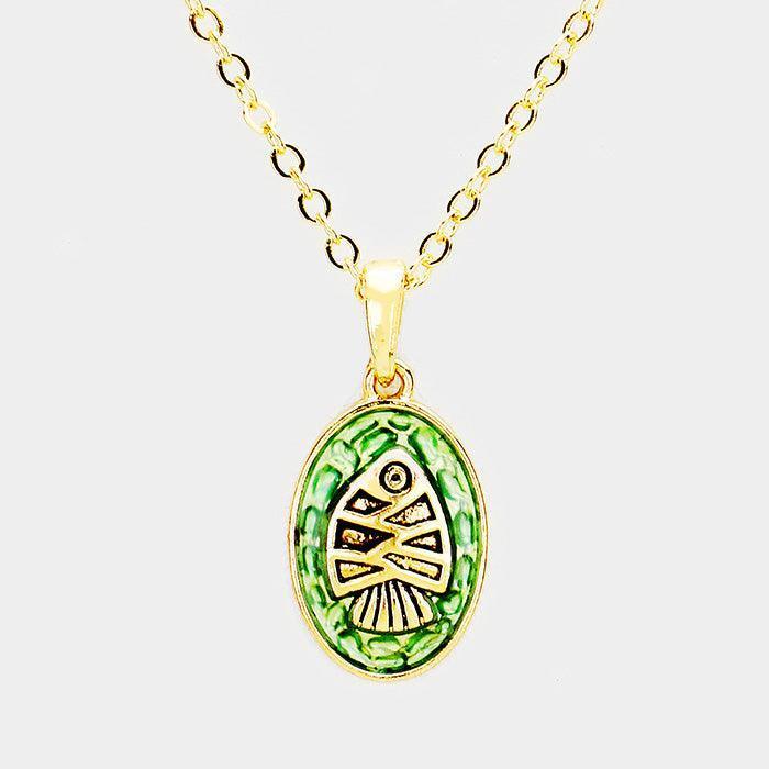 Green Fish Colored Metal Pendant Necklace - Jewelry Store by Erik Rayo