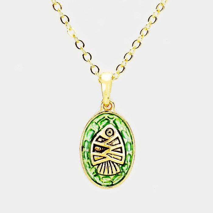 Green Fish Colored Metal Pendant Necklace