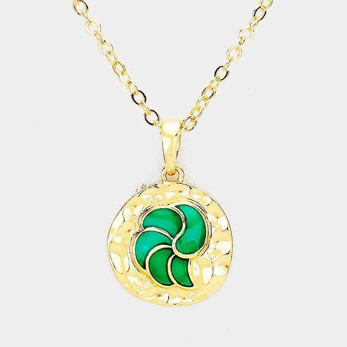 Green Colored Metal Pendant Necklace - Jewelry Store by Erik Rayo