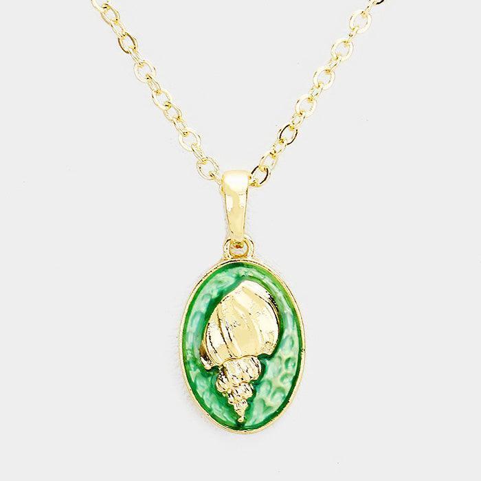 Green Conch Colored Metal Pendant Necklace - Jewelry Store by Erik Rayo