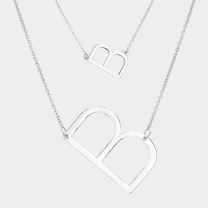 Silver 2Row Strand Double Monogram Detachable Chain Necklace