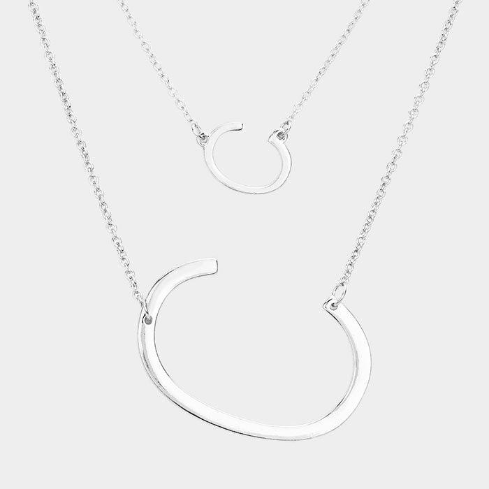 Silver 2Row Strand Double Monogram Detachable Chain Necklace