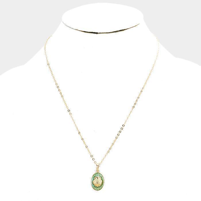 Green Shell Colored Metal Pendant Necklace - Jewelry Store by Erik Rayo