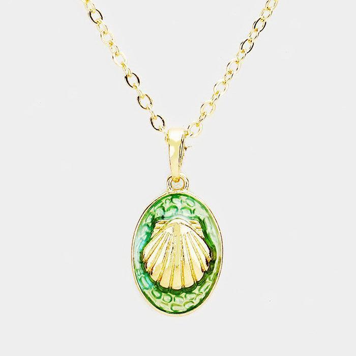 Green Shell Colored Metal Pendant Necklace - Jewelry Store by Erik Rayo