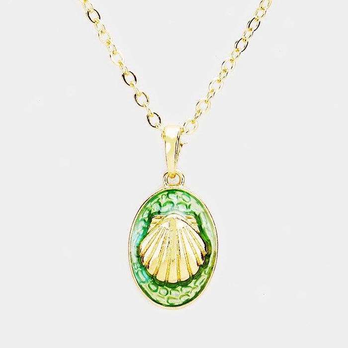 Green Shell Colored Metal Pendant Necklace