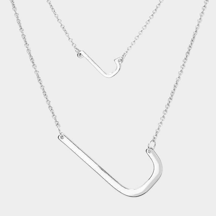 Silver 2Row Strand Double Monogram Detachable Chain Necklace