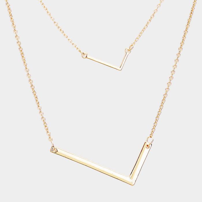 Gold 2Row Strand Double Monogram Detachable Chain Necklace