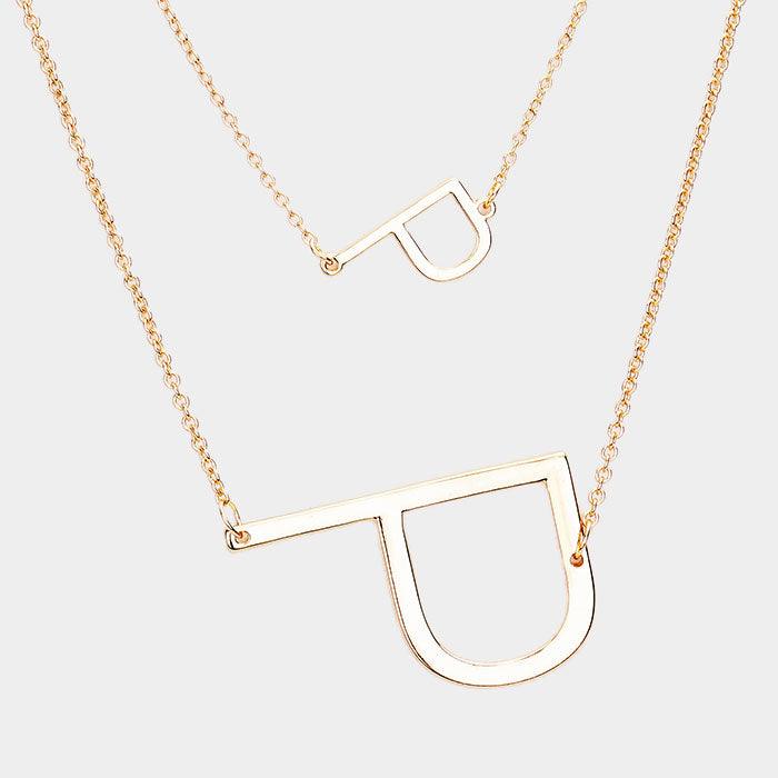 Gold 2Row Strand Double Monogram Detachable Chain Necklace