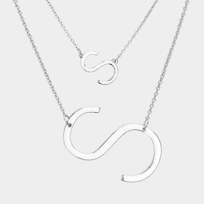 Silver 2Row Strand Double Monogram Detachable Chain Necklace