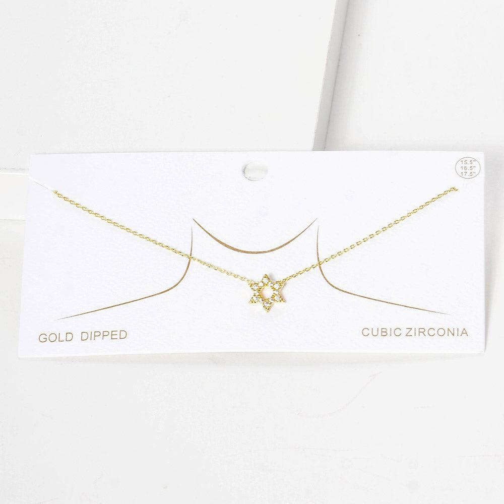 Gold CZ Stone Paved Gold Dipped Star Of David Pendant Necklace