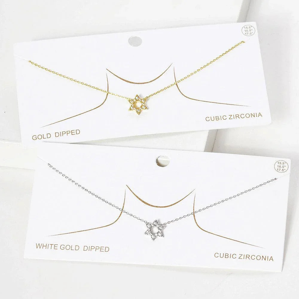 Gold CZ Stone Paved White Gold Dipped Star Of David Pendant Necklace - Jewelry Store by Erik Rayo