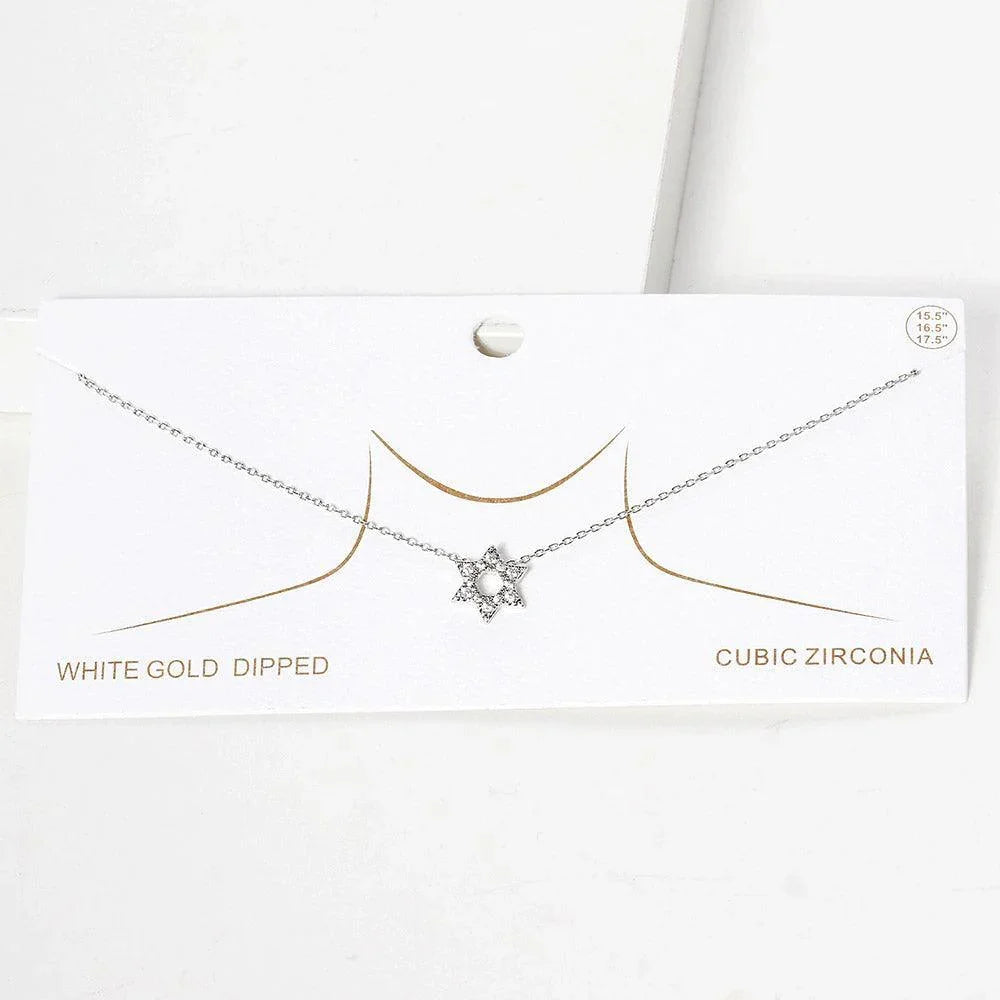 Gold CZ Stone Paved White Gold Dipped Star Of David Pendant Necklace - Jewelry Store by Erik Rayo
