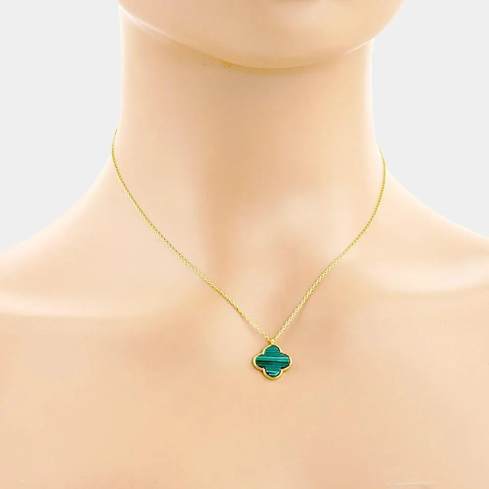 Green Gold Dipped Quatrefoil Pendant Necklace - Jewelry Store by Erik Rayo
