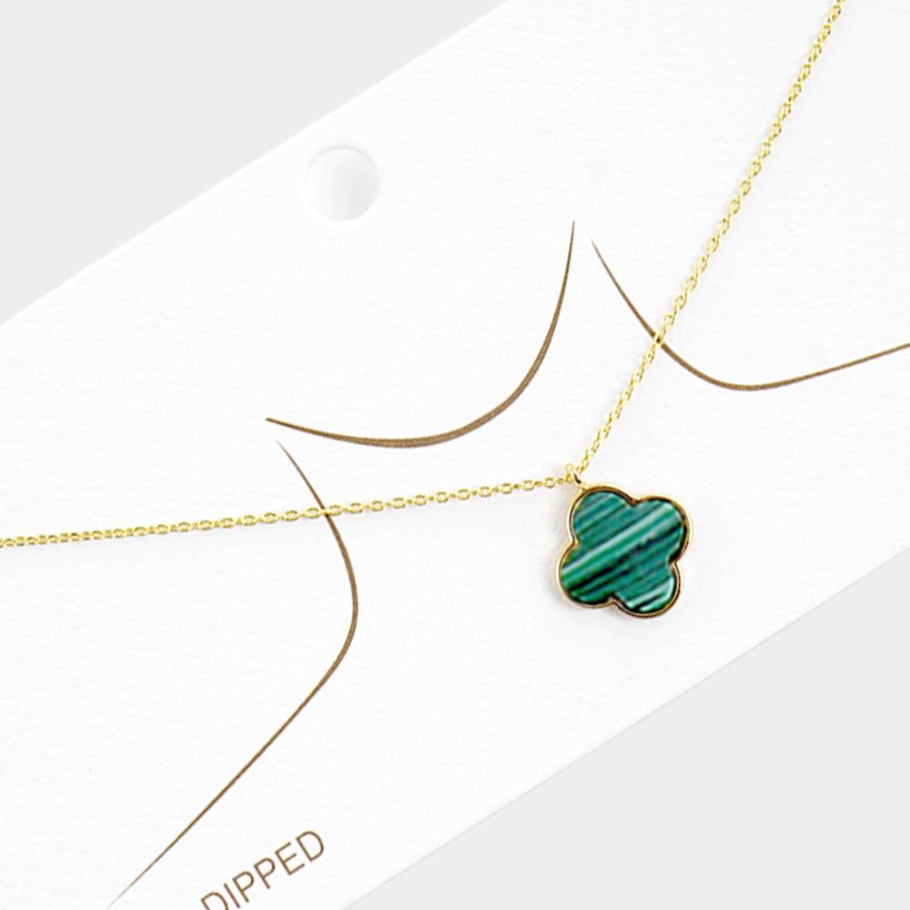 Green Gold Dipped Quatrefoil Pendant Necklace