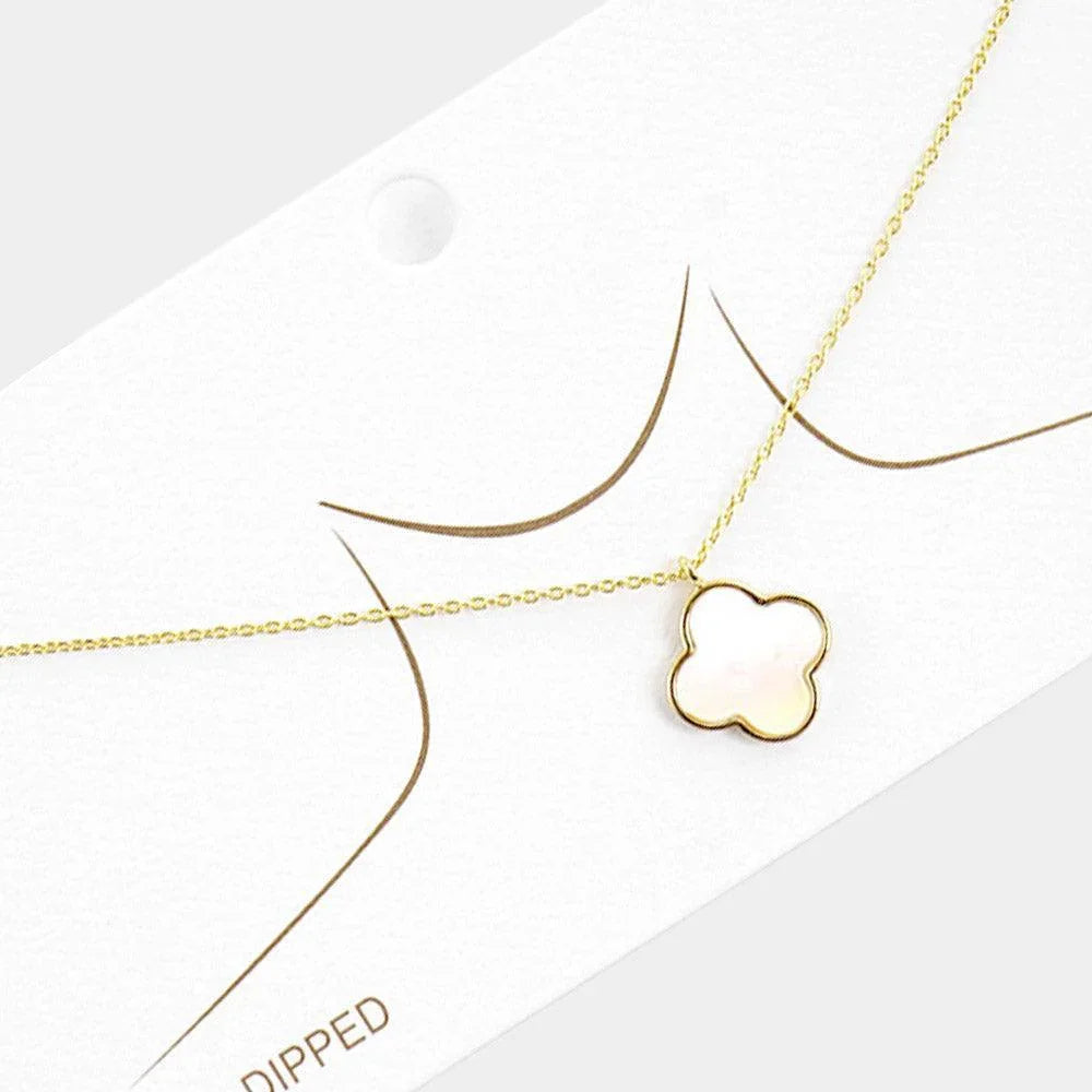 Gold Gold Dipped Mother of Pearl Quatrefoil Pendant Necklace - Jewelry Store by Erik Rayo