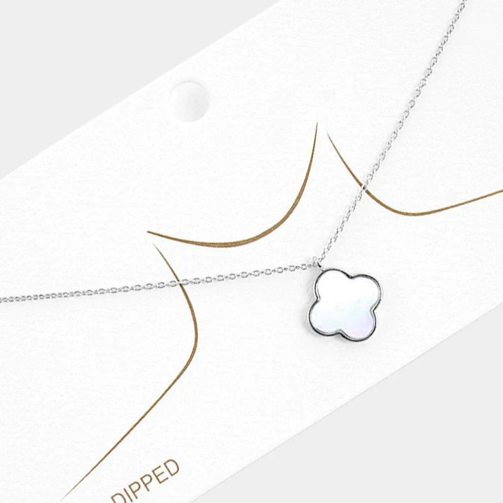 Gold White Gold Dipped Mother of Pearl Quatrefoil Pendant Necklace - Jewelry Store by Erik Rayo