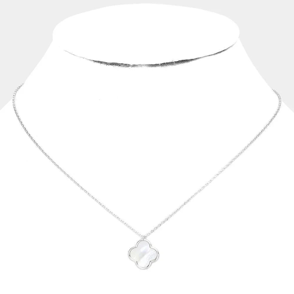 Gold White Gold Dipped Mother of Pearl Quatrefoil Pendant Necklace - Jewelry Store by Erik Rayo