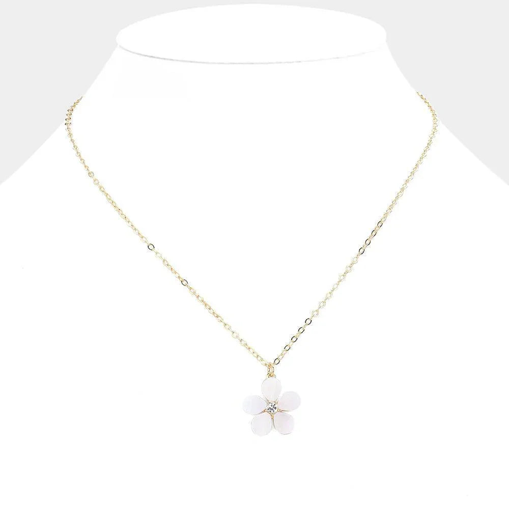 Cream Mother Of Pearl Flower Pendant Necklace - Jewelry Store by Erik Rayo