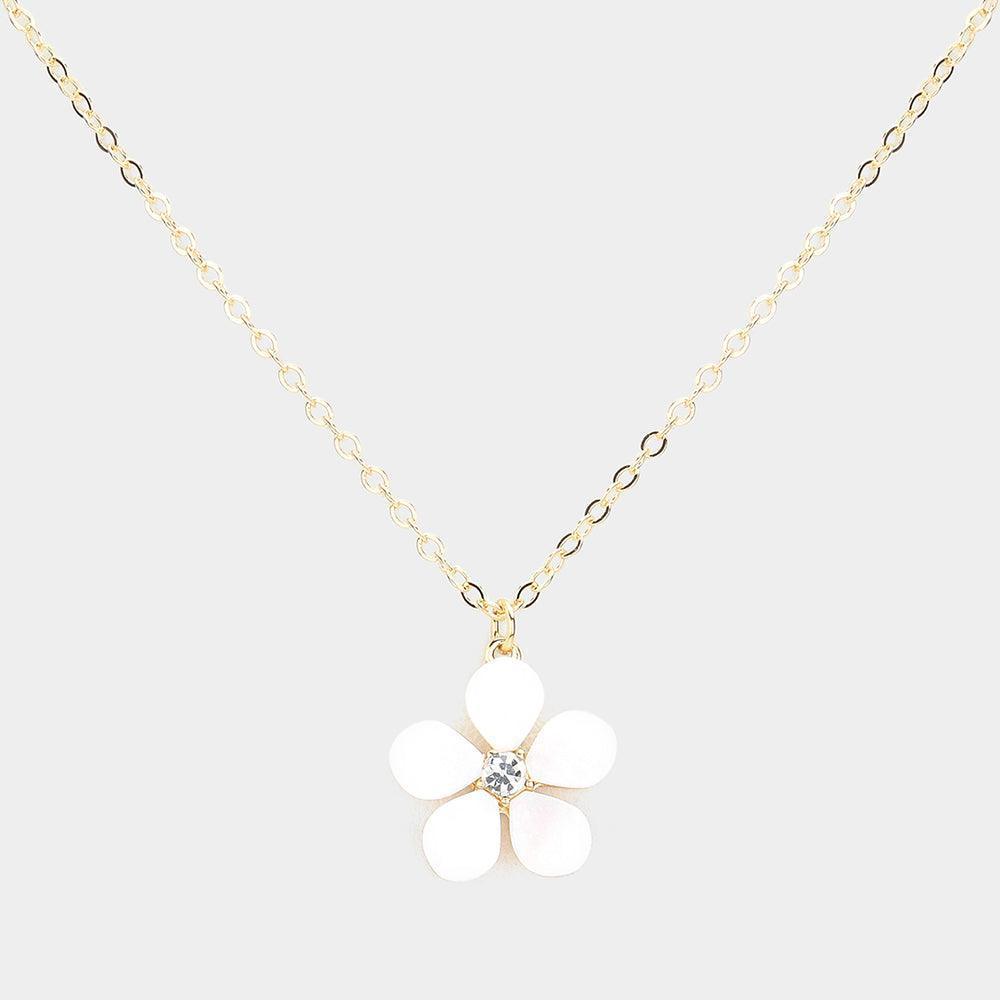 Cream Mother Of Pearl Flower Pendant Necklace - Jewelry Store by Erik Rayo
